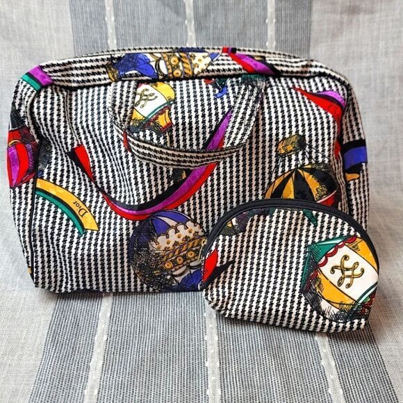 CHRISTIAN DIOR Vintage 90s Houndstooth And Ribbon Print Cosmetic Bags - Picture 1 of 16